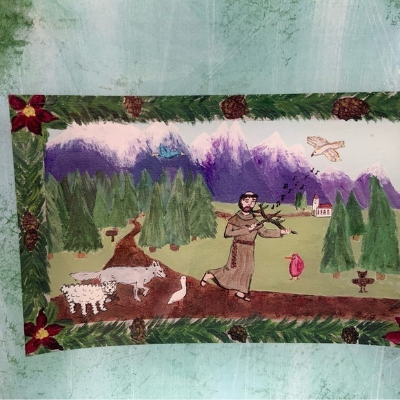 St. Francis of Assisi Reverse Painted Decorative Glass Plate/Wall Hanging - Picture 2 of 9